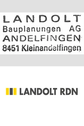 Stempel der LANDOLT Bauplanungen früher und Logo heute